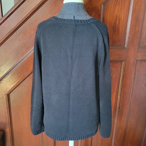 Eddie Bauer Womens Black V-Neck Sweater Large Cotton/Nylon Blend - Picture 2 of 6